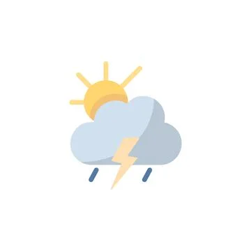 Storm, cloud and sun. Flat icon. Isolated weather vector illustration Stock Illustration