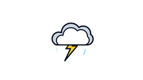 Storm cloud icons with lightning and rain on white background Stock Footage 346827030