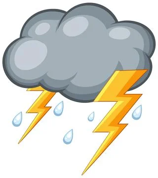 Storm Cloud with Lightning and Rain Drops Stock Illustration