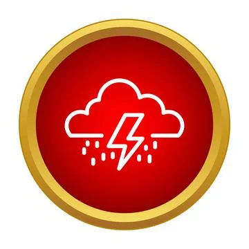 Storm cloud with lightning and rain on a red circle button Stock Illustration