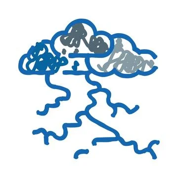 Storm cloud with lightning bolt doodle drawing Stock Illustration