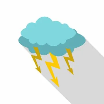Storm cloud lightning bolt icon, flat style イラスト素材