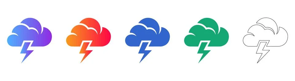 Storm Cloud with Lightning Bolt Icon Set in Multiple Styles Stock Illustration