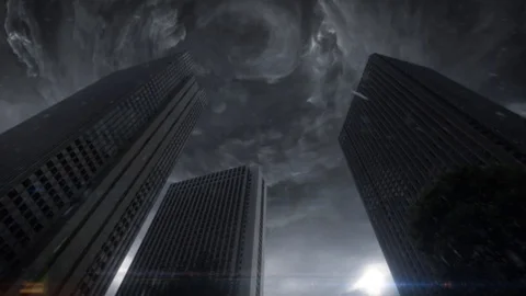 Storm cloud over buildings Stock Footage 98816906