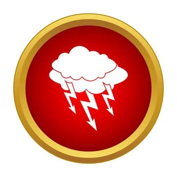 Storm cloud producing lightning on golden bordered button Stock Illustration