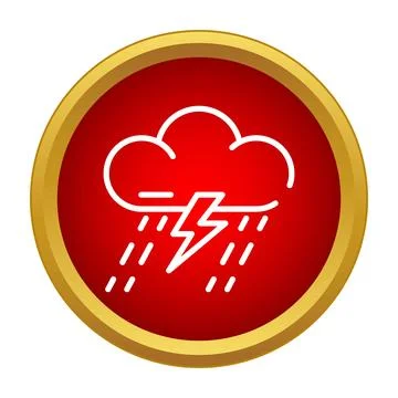 Storm cloud with rain and lightning symbol in a red circle Stock Illustration