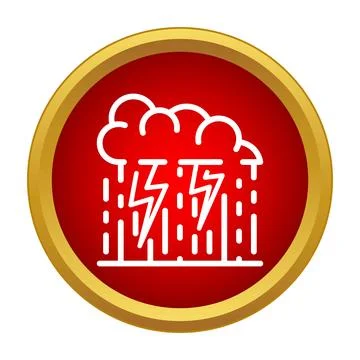 Storm cloud with rain and lightning icon button Stock Illustration