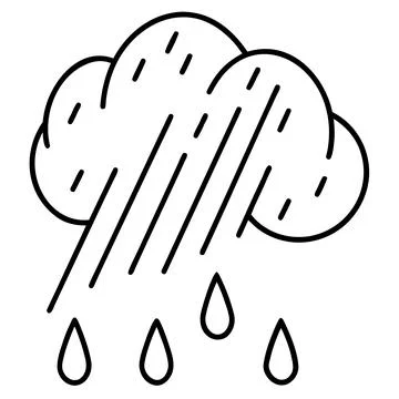 Storm Cloud with Rain Drops Line Art Weather Icon Stock Illustration