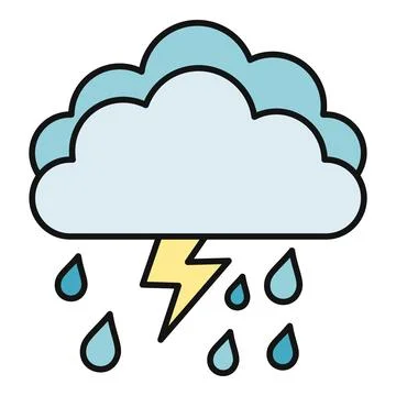 Storm cloud raining with lightning flash symbol Stock Illustration