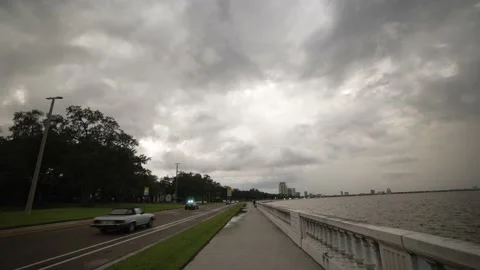 Storm clouds above Bayshore Boulevard Tampa before Hurricane Ian, 4K Stock Footage 218973279