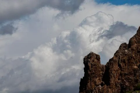 Storm clouds above the Superstition Range, Lost Dutchman State Park, Arizona Stock Photos