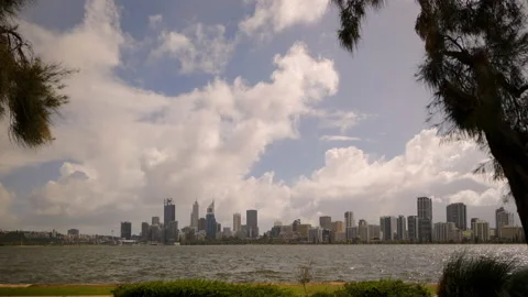 Storm clouds above a windy Perth City and Swan River,- time lapse Video stock 137006815