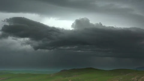 Storm clouds approach Kazakhstan steppe before rain - Low Ceiling and Gusty Wind Stock Footage 339719835