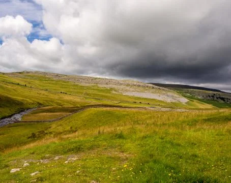 Storm clouds approaching above the Ingleton Waterfalls Trail, Ingleton, North Stock Photos