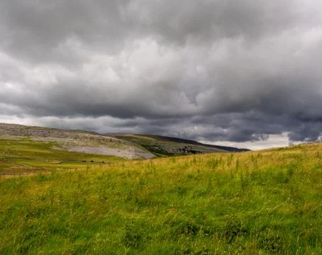 Storm clouds approaching above the Ingleton Waterfalls Trail, Ingleton, North Stock Photos