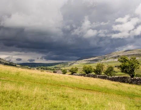 Storm clouds approaching above the Ingleton Waterfalls Trail, Ingleton, North Stock Photos