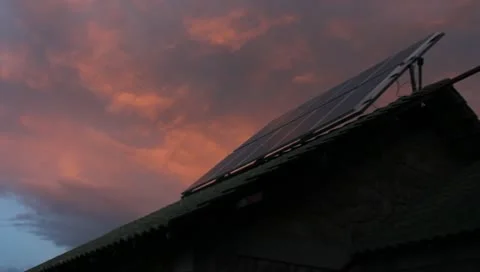 Storm Clouds in Background with Solar Panels in Foreground. Stock Footage 10573515