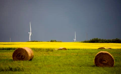 Storm Clouds Canada Wind Farm Stock Photos