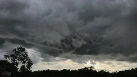 Storm Clouds Dark Sky Thunderstorm Wind Cumulus Cloudy Weather Stock Footage 145024019