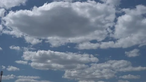 Storm clouds float across the blue sky Stock Footage 313668578
