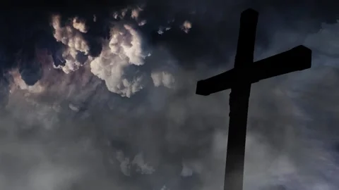 Storm Clouds Gather Over the Cross of Redemption Stock Footage 308034207