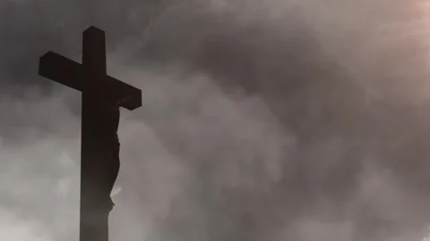Storm Clouds Gather Over the Cross of Redemption Stock Footage 308321280
