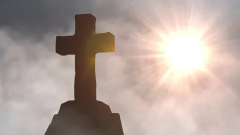Storm Clouds Gather Over the Cross of Redemption Stock Footage 308321383