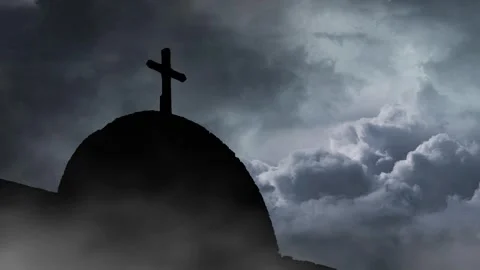 Storm Clouds Gather Over the Cross of Redemption Stock Footage 310934120