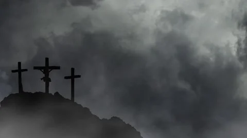 Storm Clouds Gather Over the Cross of Redemption Stock Footage 310934123