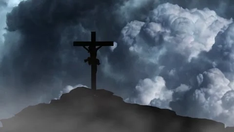 Storm Clouds Gather Over the Cross of Redemption Stock Footage 310934489