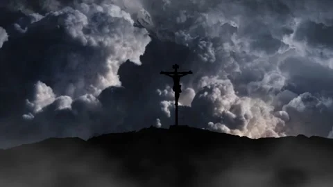 Storm Clouds Gather Over the Cross of Redemption Stock Footage 313251320
