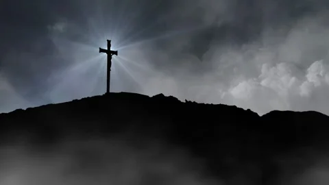 Storm Clouds Gather Over the Cross of Redemption Stock Footage 313251322