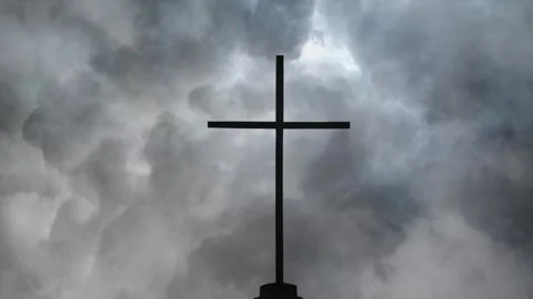 Storm Clouds Gather Over the Cross of Redemption Stock Footage 338158938