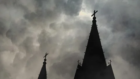 Storm Clouds Gather Over the Cross of Redemption Stock Footage 338336830