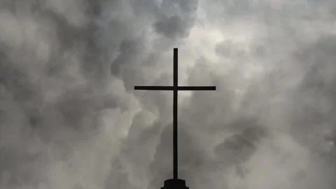 Storm Clouds Gather Over the Cross of Redemption Stock Footage 338336832