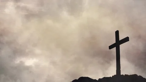 Storm Clouds Gather Over the Cross of Redemption Stock Footage 338336833