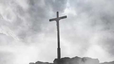 Storm Clouds Gather Over the Cross of Redemption Stock Footage 338336862