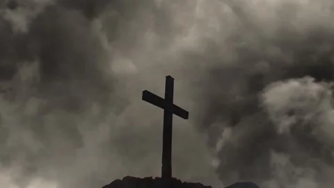 Storm Clouds Gather Over the Cross of Redemption Stock Footage 338432243