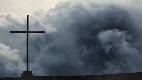 Storm Clouds Gather Over the Cross of Redemption Stock Footage 338432249