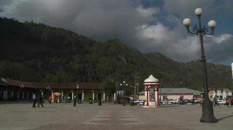 Storm clouds gather over public square Stock Footage 39358049