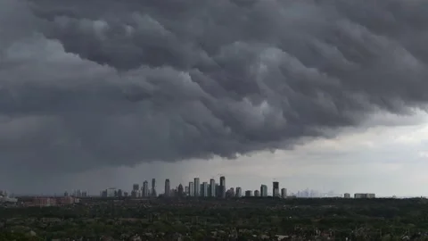 Storm Clouds With Heavy Rain Passing By City With High-rise Buildings And Vídeos de archivo 149114265