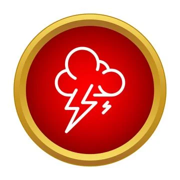 Storm clouds with lightning in red circle icon Stock Illustration