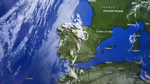 Storm Clouds On Map Of Spain, Loop Video Video stock 310368194