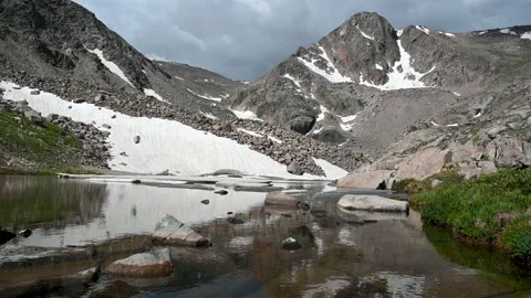 Storm Clouds, Mountain Peaks and Lake Stock Footage 157073256