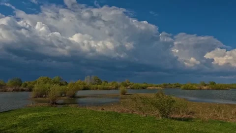 Storm Clouds Moving Fast Bringing Rain Over Arges Delta Lakes Time Lapse Stock Footage 341422479