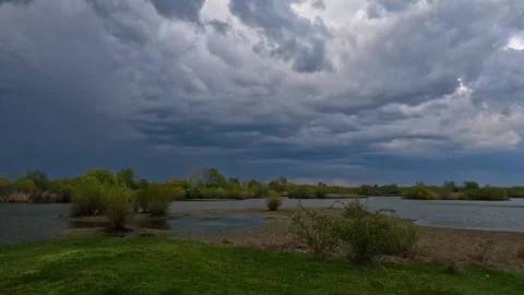 Storm Clouds Moving Fast Bringing Rain Over Arges Delta Lakes Time Lapse Stock Footage 341422515