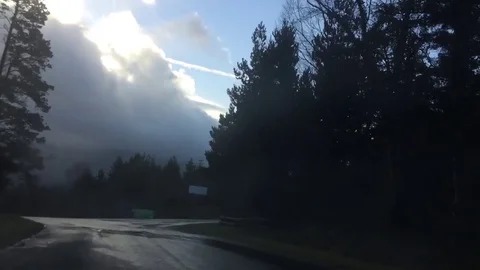 Storm clouds moving over mountain pass Stock Footage 84892291