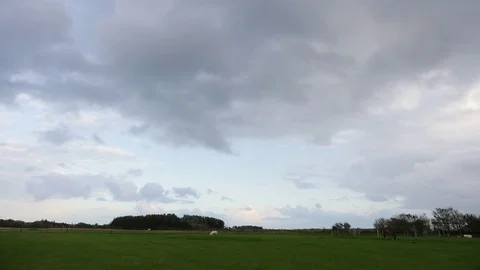 Storm clouds moving over pasture Stock Footage 71566469