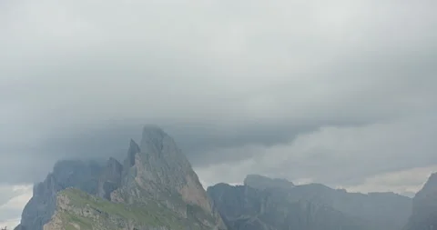 Storm clouds moving over Seceda mountain in the Dolomites Video stock 340780215