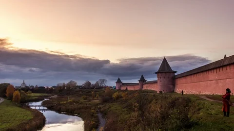 Storm Clouds Moving Towards Walls of Saviour Monastery of Saint Euthymius Stock Footage 118144115